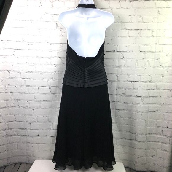 Tadashi Silk Halter Black Midi Open back Holiday Party Classy Cocktail Dress 8 - Picture 5 of 12
